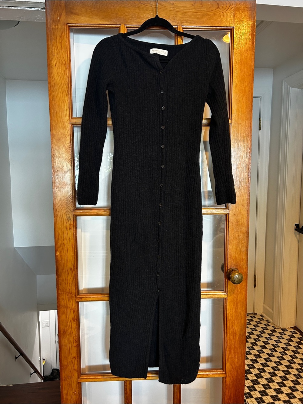 Abercrombie Charcoal Merino Wool Blend Button Front Midi Knit Dress